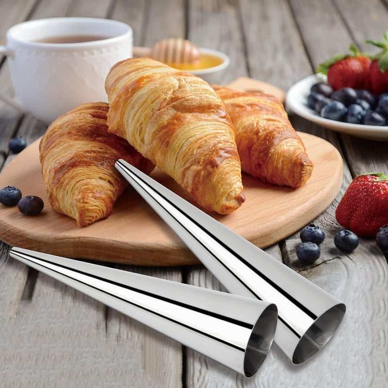 16pcs Large Stainless Steel Cream Horn Molds - 47 Baking Cones for Danish Pastries Croissants