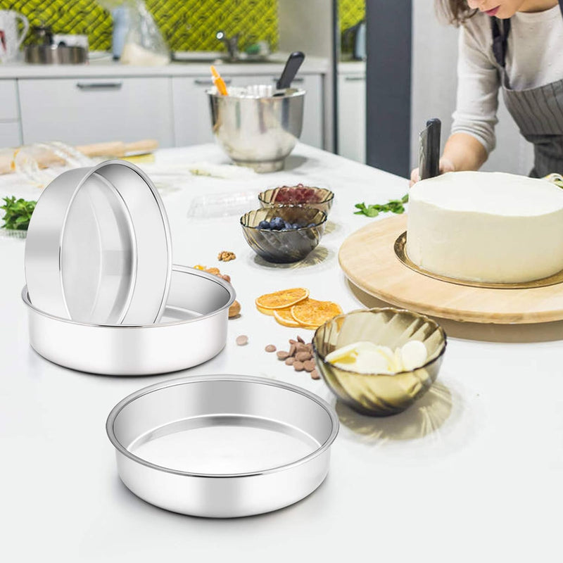 TeamFar 4 Inch Mini Cake Pans - Set of 3 Stainless Steel Round Baking Pans