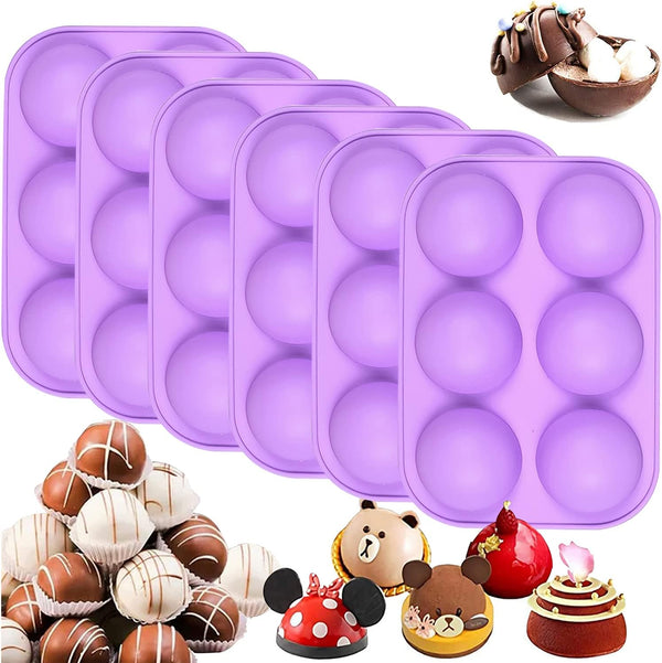 Hot Cocoa Bomb Molds - 6 Pack Silicone Semi Sphere for Chocolate Bombs Cakes Jello Mousse Purple