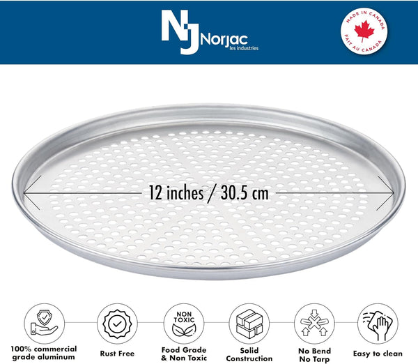 Restaurant-Grade Norjac 12 Perforated Pizza Pan 2 Pack - Aluminum Rust-Free Oven-Safe