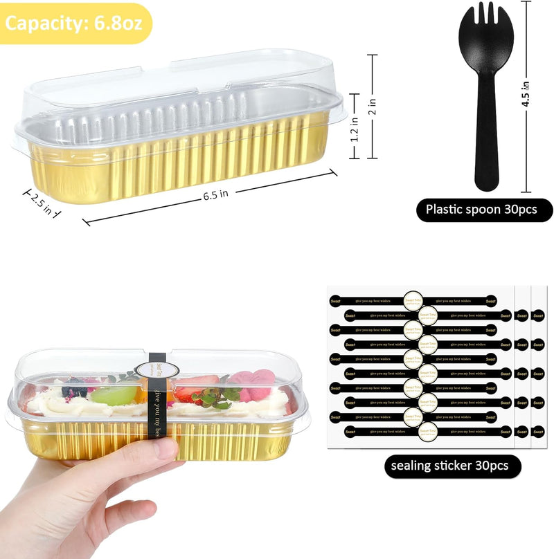 JuneHeart Aluminum Foil Mini Loaf Pans with Lids and Spoons - 100 Pack Black - 68oz Rectangle Baking Containers