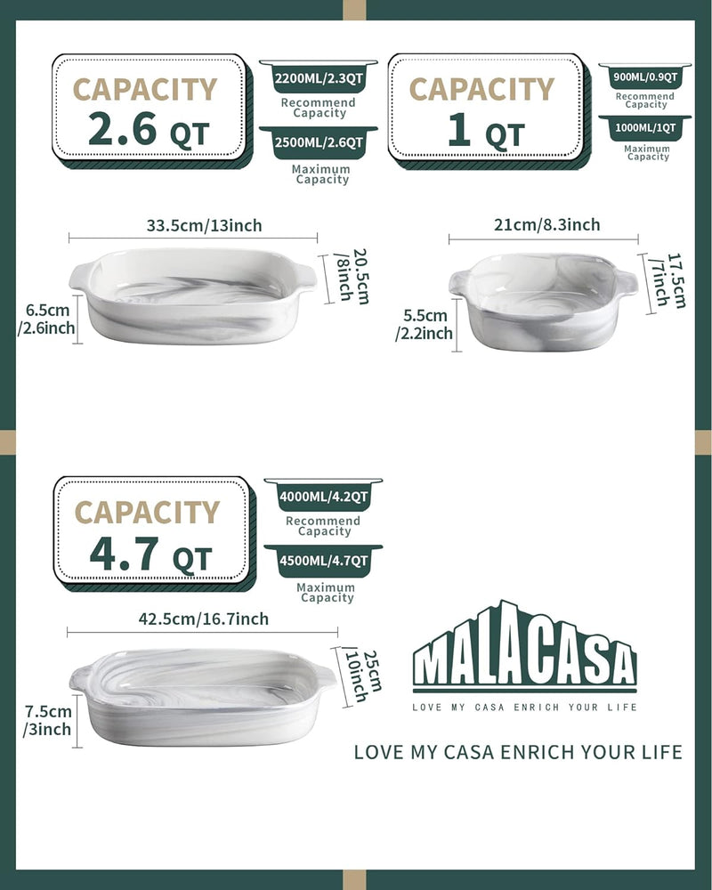 MALACASA Pie Pan, 11 inch Baking Dish, 2 qt Round Baking Pan, Deep Casserole Dish for Cooking, Kitchen, Family Dinner, Banquet and Daily Use, 11 x 11 x 2.6 inch, Series BAKE-GREY