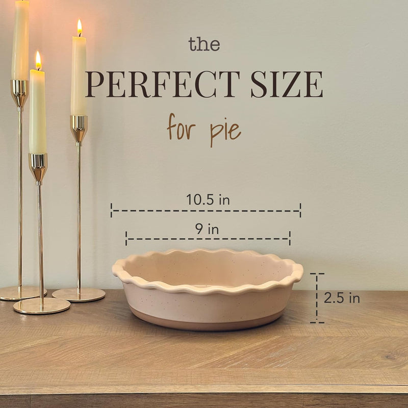 Modern Farmhouse Ceramic Pie Pan - Deep Fluted Dish for Baking - Vanilla White