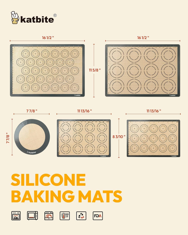 Katbite Silicone Baking Mat Set for Cookies Macarons and Bread - Large Set of 3