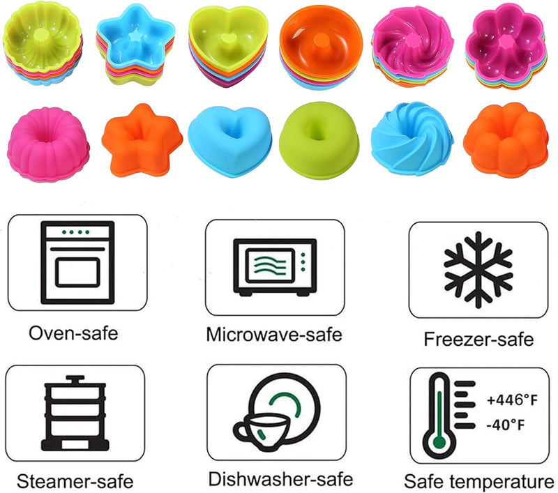 24-Pack Silicone Donut Mold Baking Cups Bagel  Muffin Pan - Nonstick Microwave  Dishwasher Safe