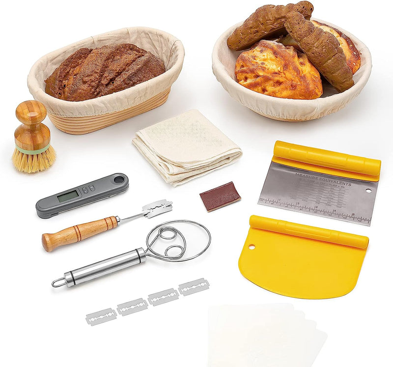 Sourdough Bread Baking Set with Proofing Basket Banneton and Thermometer