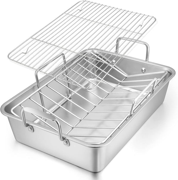 Stainless Steel Turkey Roaster Set - V-Shaped  Flat Racks - Non-Toxic  Dishwasher Safe