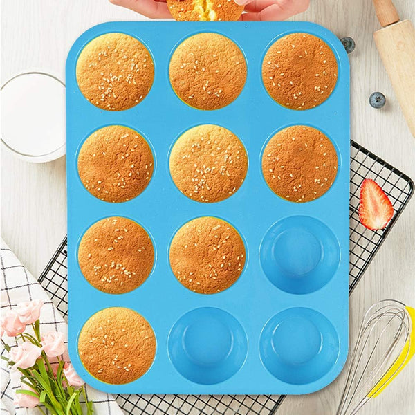 Cozihom Silicone Muffin Pan - 12 Cup Non-stick Silicone Baking Mold Set 3 Pieces