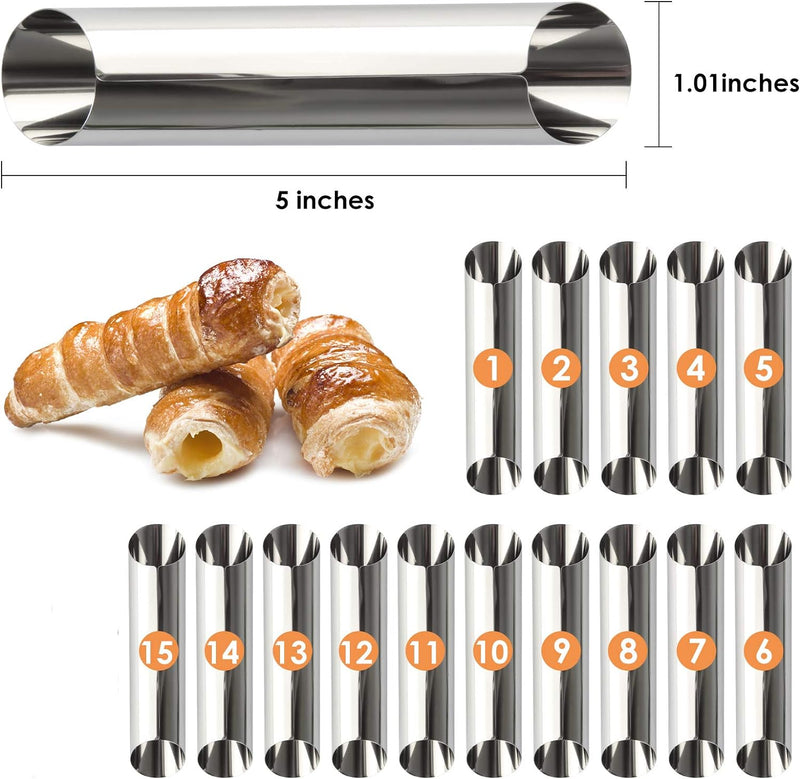 Large Stainless Steel Cannoli Tubes - Pack of 15