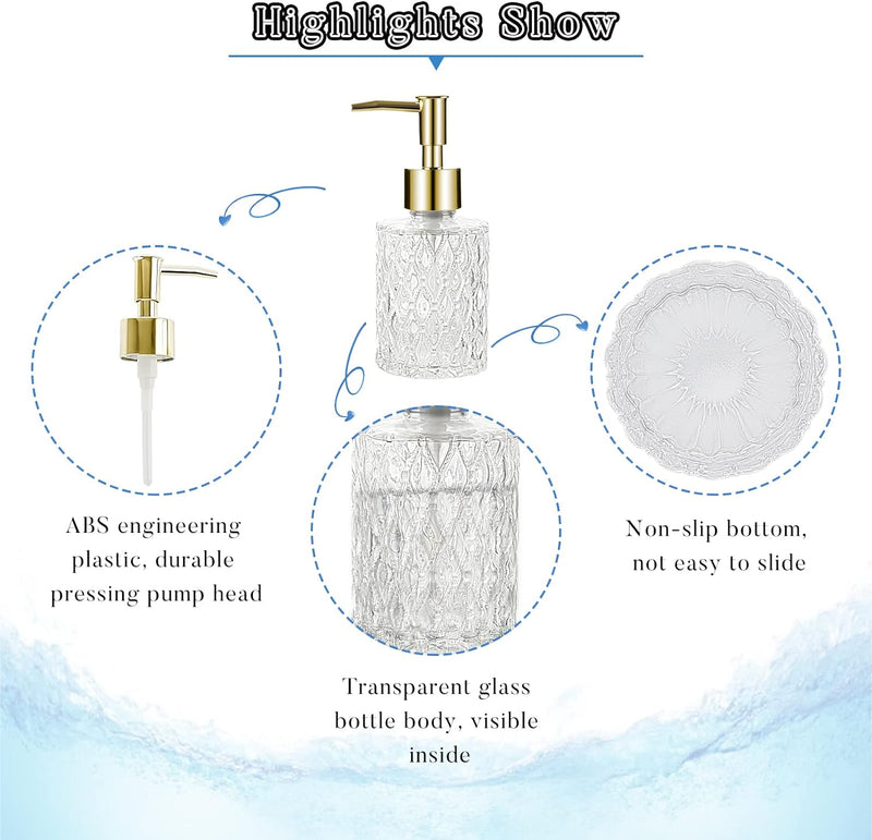 Multipurpose Glass Soap Dispenser - Gold with Easy Cleaning