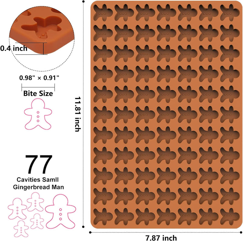 77 Gingerbread Man Silicone Molds - Food Grade for Baking Pudding Candy - with Baking Scraper