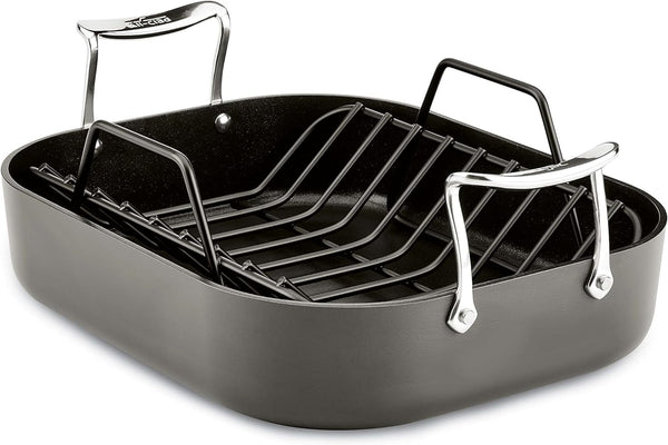 All-Clad HA1 Nonstick Roaster and Rack 13x16 Inch Oven-Safe 500F Black Cookware Set
