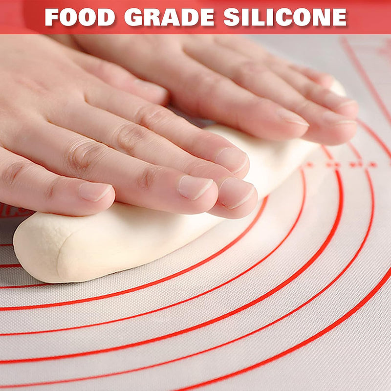 Large Non-Stick Silicone Baking Mat with Measurements - Kitchen Pastry Mat for Fondant Dough and Pie Crusts 16 x 24 Red