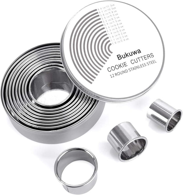12-Piece Stainless Steel Biscuit Cutter Set for Pastries and Donuts