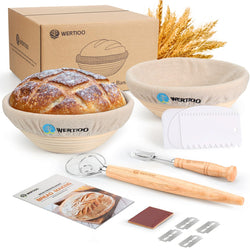 2-Piece Banneton Proofing Basket Set for Bread Making with Accessories - Gifts for Bakers