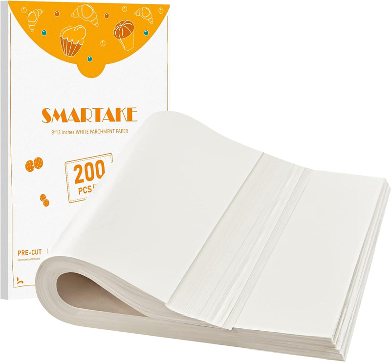 SMARTAKE 200 Pcs Parchment Paper Baking Sheets 12x16 Inch Non-Stick - Suitable for Baking Grilling Air Fryer Steaming and More