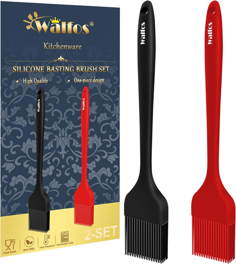 Walfos Silicone Basting Pastry Brush Set 2 Pcs - Heat Resistant for BBQ Baking  Cooking