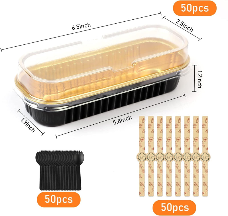 50pcs Disposable Mini Cake and Loaf Pans with Lids - Aluminum Foil Baking Set for Parties and Events