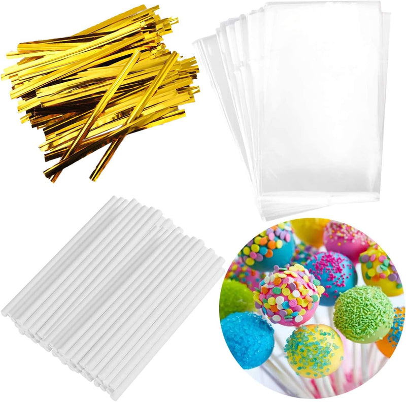 Cake Pop Treat Bag Set - 300PCS Including Parcel Bags Treat Sticks and Twist Ties