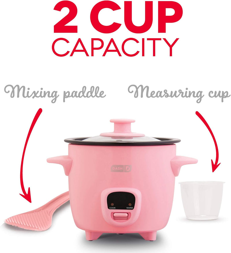 DASH Mini Rice Cooker Steamer - Nonstick Pot Keep Warm  Recipe Guide - Pink