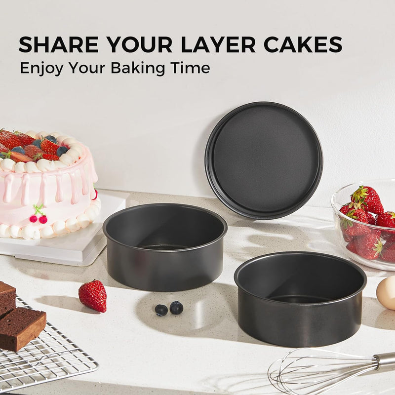 HONGBAKE 8 Round Cake Pan Set - Nonstick 2 Pieces - Dishwasher Safe  Heavy Duty Grey