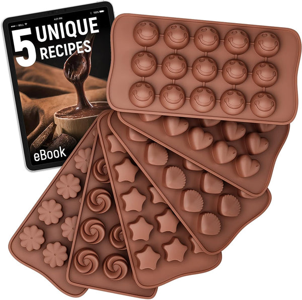 Silicone Chocolate Candy Molds Set - 6 pack  Free Recipes Ebook