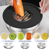 Umite Chef Mixing Bowls with Airtight Lids Set, 8PCS Stainless Steel Khaki Nesting Bowls with Grater Attachments, Kitchen Bowls with Non-Slip Bottoms, Size 5, 4, 3.5, 2, 1.5QT for Mixing & Serving