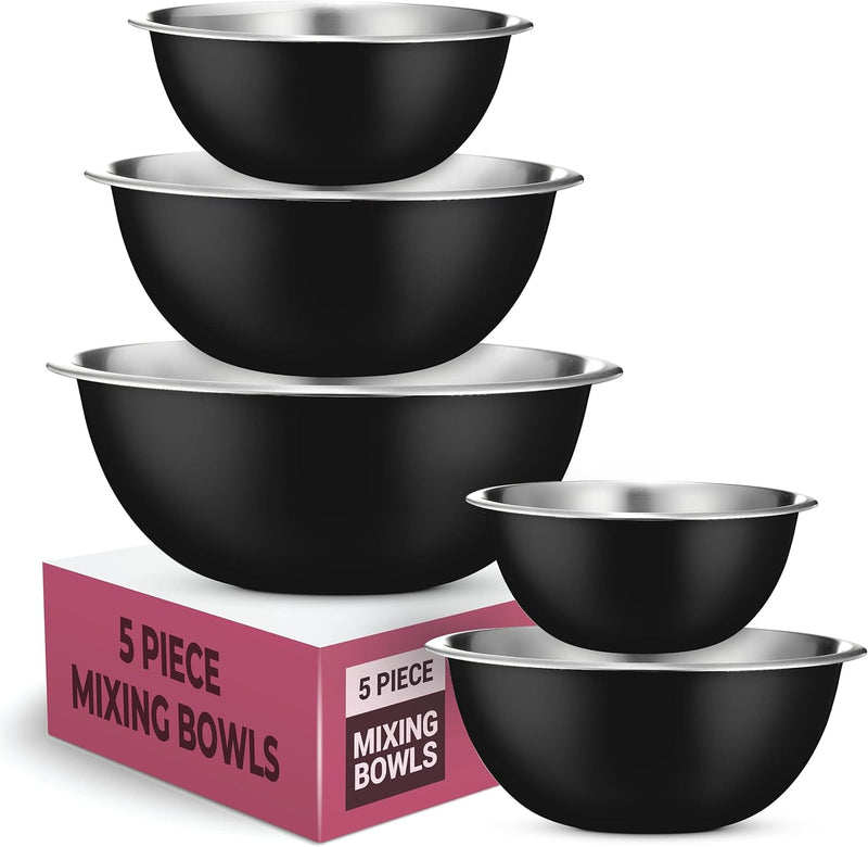 Stainless Steel Mixing Bowl Set - Space Saving Easy to Clean 5 Pieces