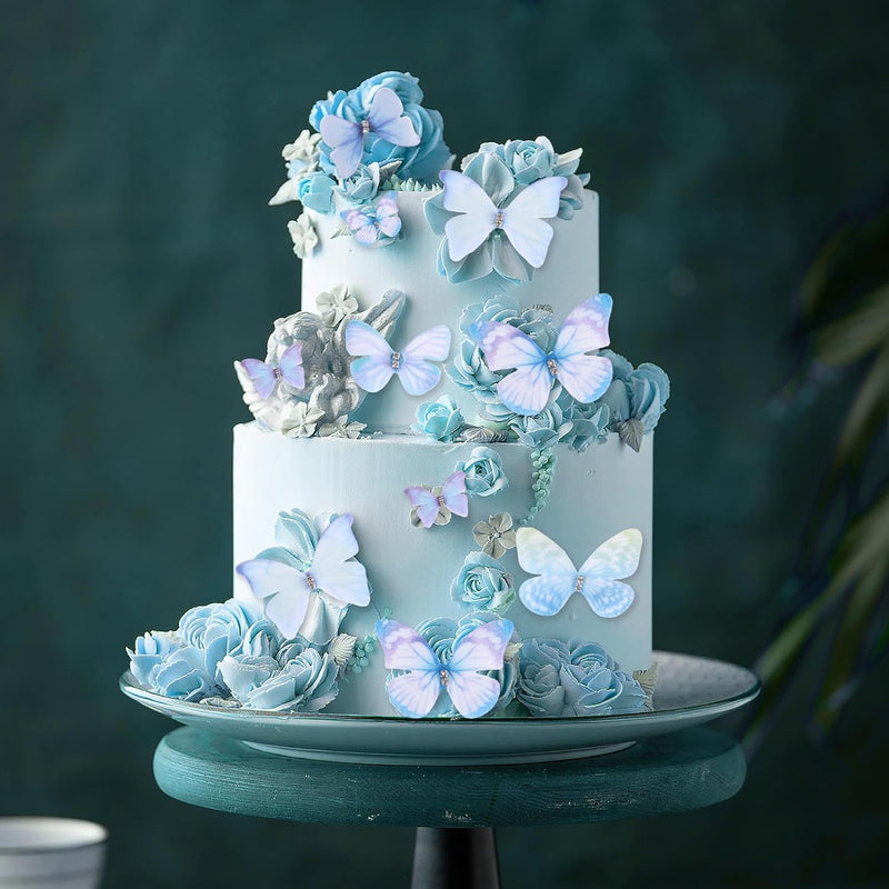 24Pcs 3D Butterfly Cake Toppers Decoration - Blue Party Decor Supplies