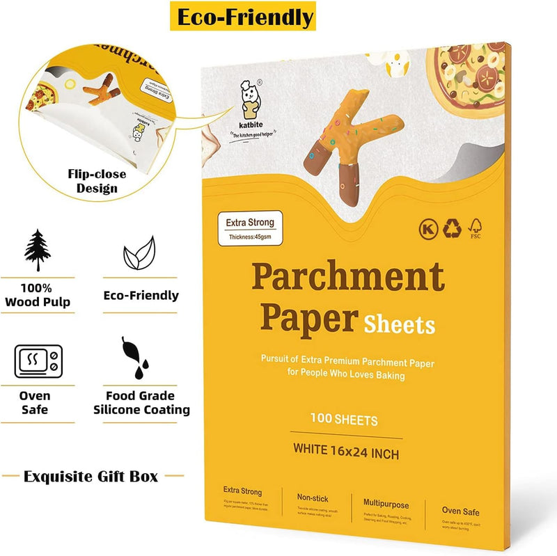 Katbite 200PCS Parchment Paper Sheets - Heavy Duty 12x16 Inch for Baking Cooking Frying Air Fryer Grilling Oven