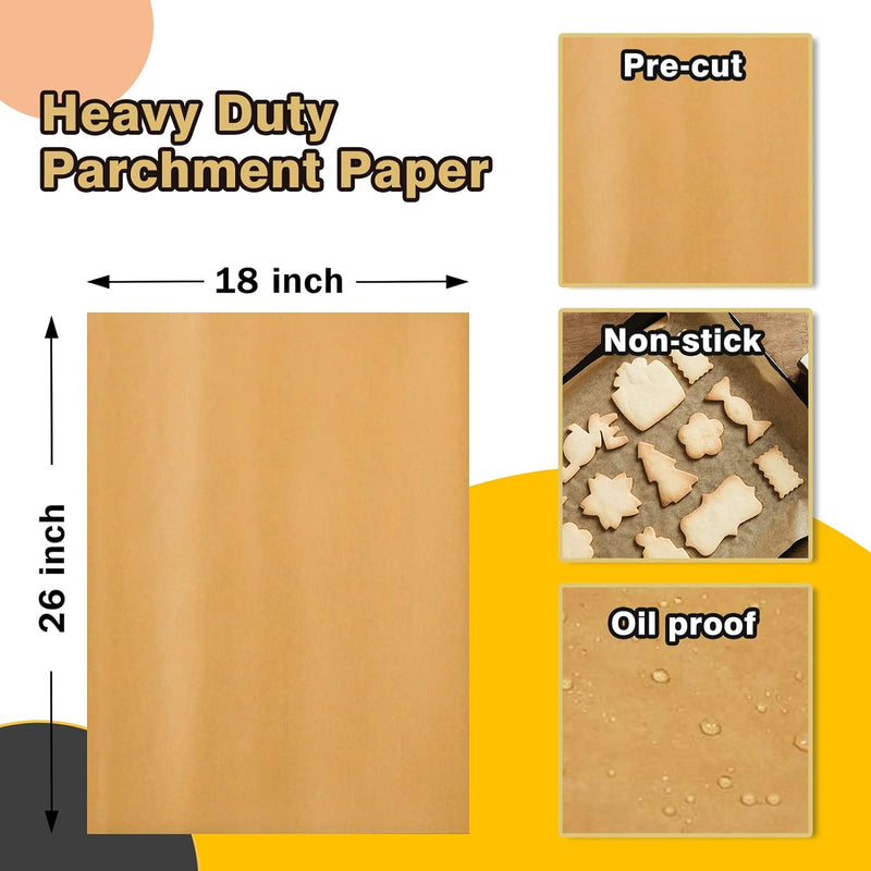 Katbite 200Pcs 12x16 In Unbleached Parchment Paper for Baking - Heavy Duty Precut Sheets for Oven Air Fryer Cookies