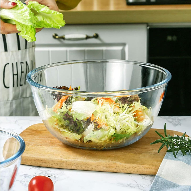 WhiteRhino Glass Mixing Bowls - Set of 3 with Lids 45QT 27QT 11QT - Kitchen Nesting Bowls for Cooking Baking Prepping - Dishwasher Safe - Large Round Salad Bowls