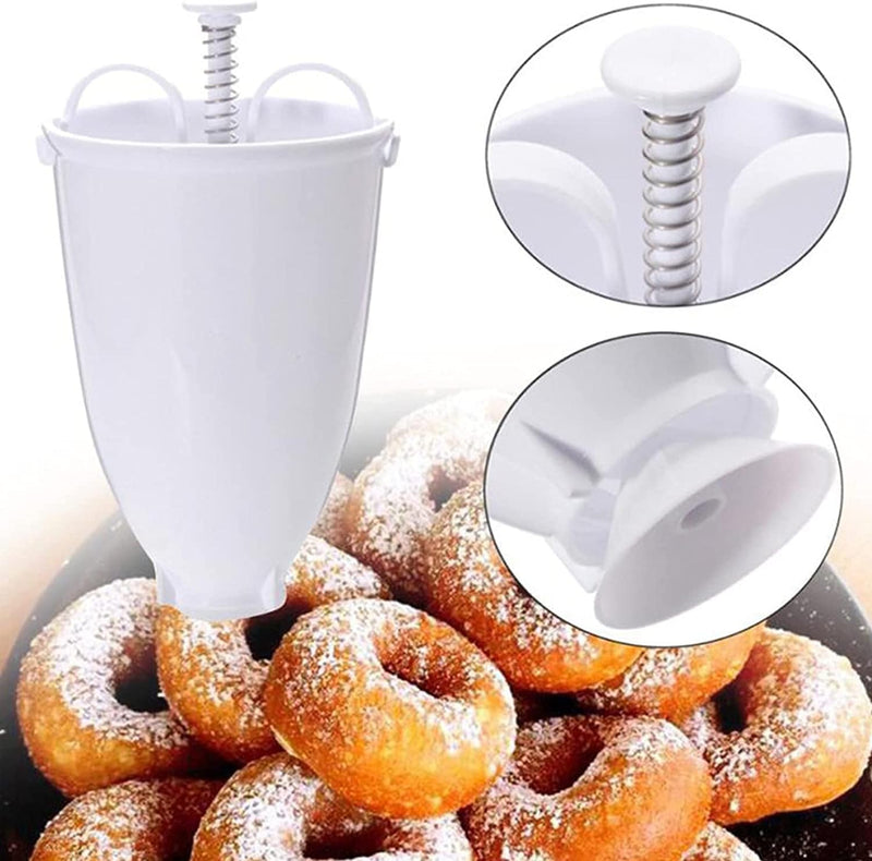 Donut Maker - Manual Plastic Biscuit Donut Molder with Waffle Dispenser  DIY Baking Tool 1 PC White