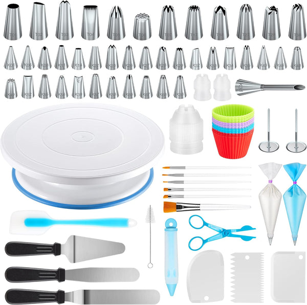 Kootek 178-Piece Cake Decorating Kit with Turntable Icing Tips Comb Scraper Pastry Bags and Baking Supplies