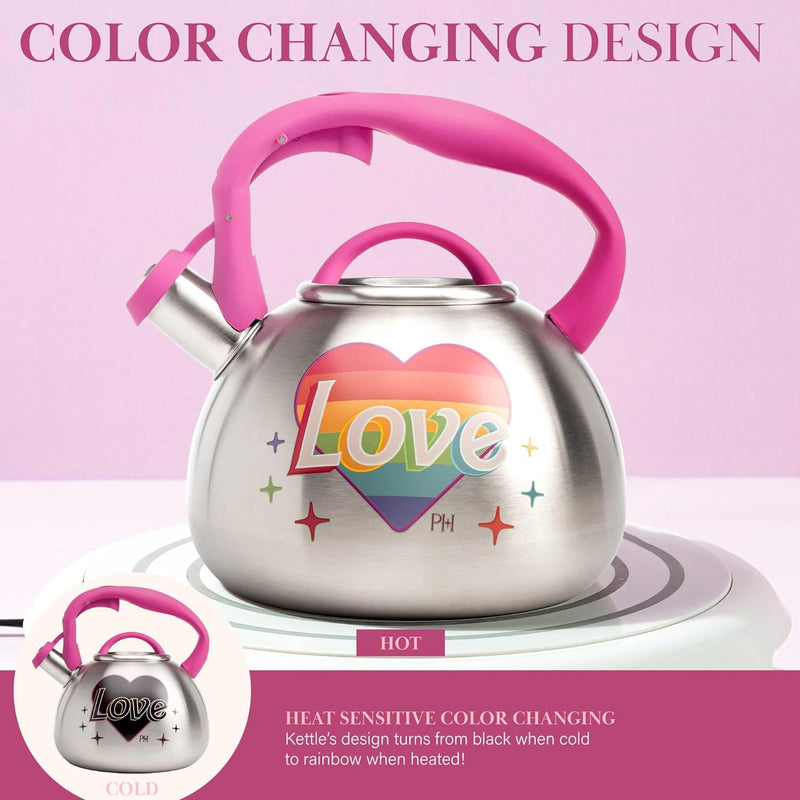 Paris Hilton Color Changing Tea Kettle Stainless Steel Soft Touch Handle 25-Quart Pink