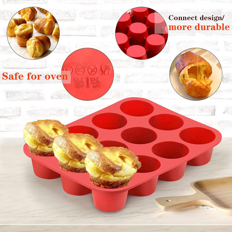 12-Cup Non-Stick Silicone Popover Pan for Muffins Brownies and Baking
