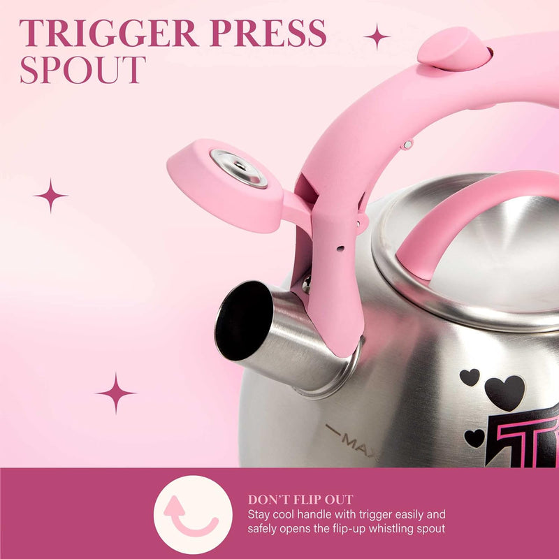 Paris Hilton Color Changing Tea Kettle Stainless Steel Soft Touch Handle 25-Quart Pink