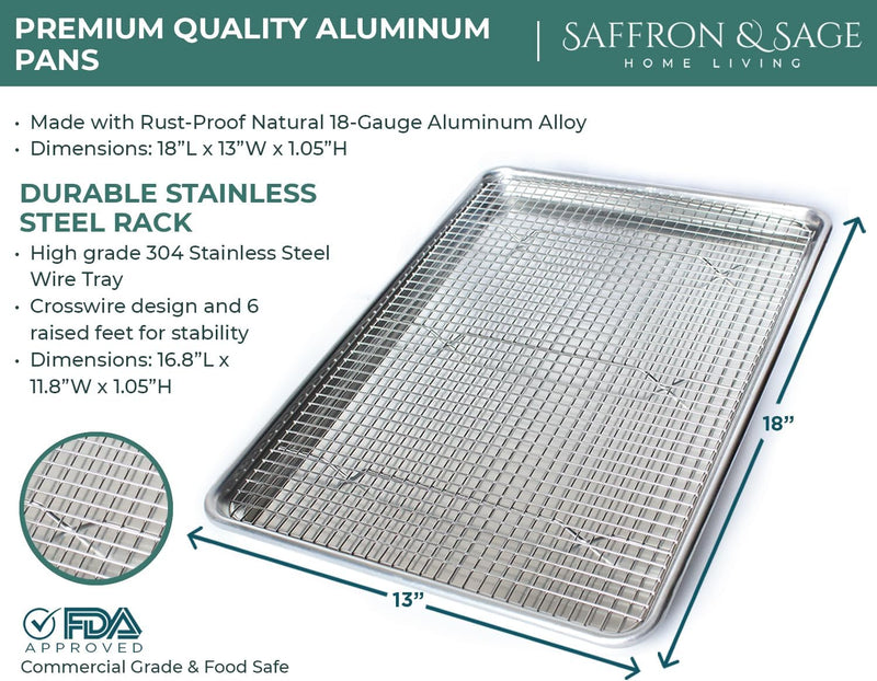 Aluminum Half Sheet Cookie Sheet and Stainless Steel Cooling Rack Set
