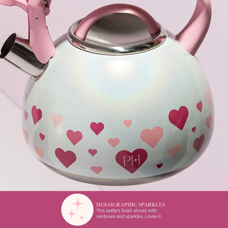 Paris Hilton Color Changing Tea Kettle Stainless Steel Soft Touch Handle 25-Quart Pink