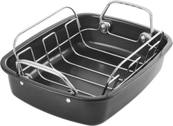 Nonstick Turkey Roasting Pan with Rack - Large 17 x 14 inch - for Oven - Heavy Duty Construction - Suitable for 24lb Turkey - Gray