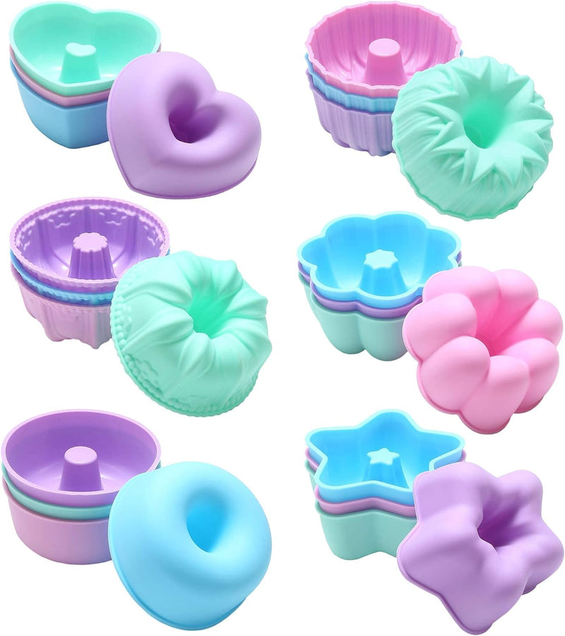 24-Pack Silicone Donut Mold Baking Cups Bagel  Muffin Pan - Nonstick Microwave  Dishwasher Safe