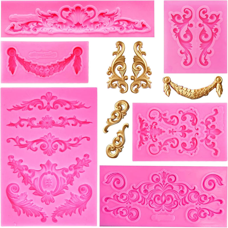 Rainmae 5 Pcs Baroque Style Fondant Silicone Mold - 3D Lace Relief Filigree Sculpture for Crafts  Baking