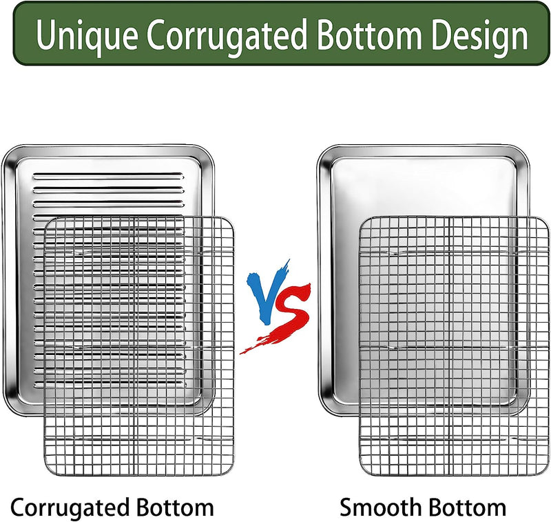 Stainless Steel Baking Sheet and Cooling Rack Set - Heavy Duty Nonstick - 2 Pans 2 Racks - 16 x 12 x 1 Inches