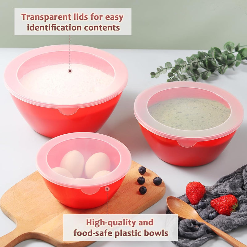 Wehome BPA-Free Mixing Bowls with Lids - Set of 3 Aqua Nesting Bowls for Kitchen Prep Serving and Storage