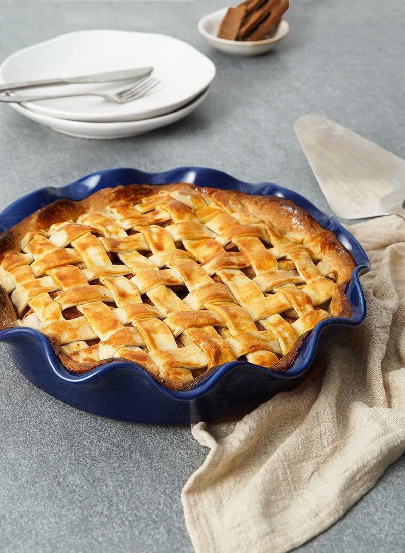 Ceramic Deep Dish Pie Pans - Set of 2 White with Ruffled Edge