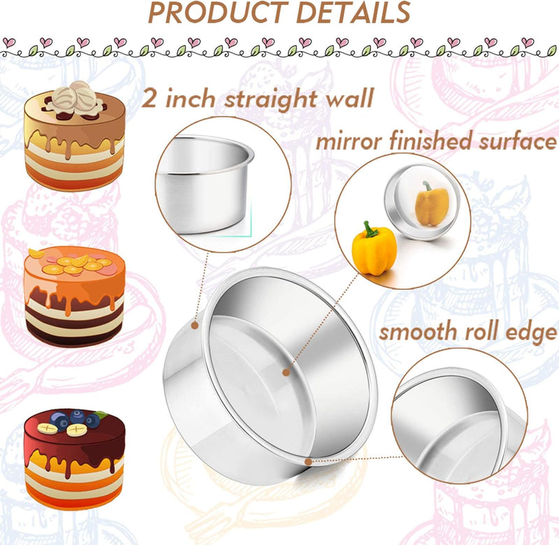 TeamFar 4 Inch Mini Cake Pans - Set of 3 Stainless Steel Round Baking Pans