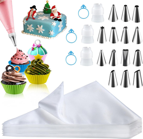 100pcs Firstake Disposable Piping Bags with Tips - 12 Inch Thickened Anti Burst Baking Set
