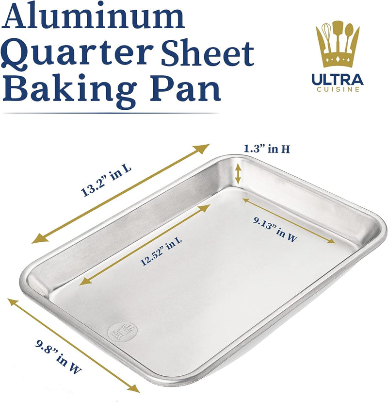 Professional Quarter Sheet Baking Pans - Set of 2 Aluminum Cookie Sheets - Rimmed 9x13-inch for Baking and Roasting