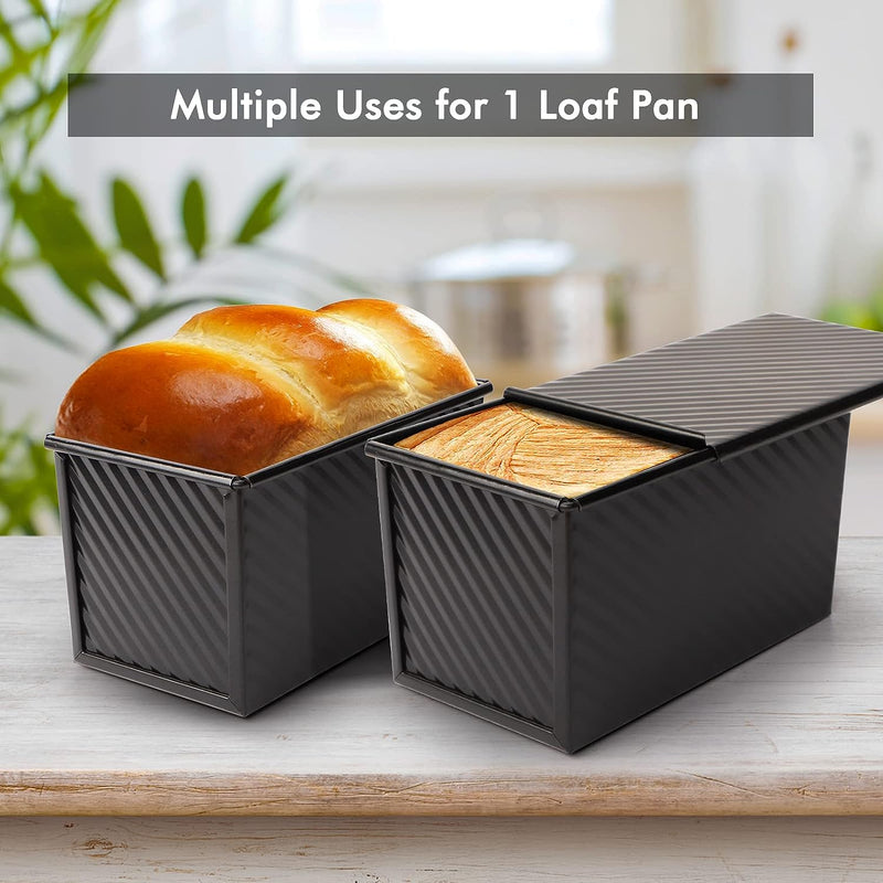 Beasea Pullman Loaf Pan 2 Pack Non-Stick Bread Mold with Lid for Baking