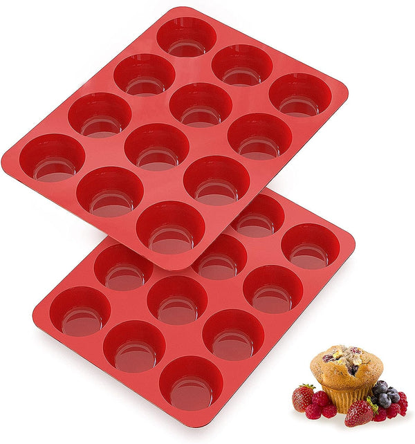 Silicon Cupcake  Muffin Pan Set- 12 Cup Molds 2 Pack - Nonstick Baking Tin for Homemade Muffins Cupcakes  Egg Bites - 25 Cups